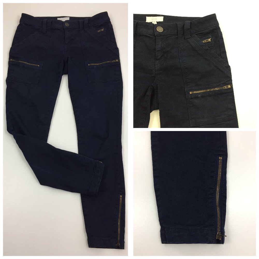 JOIE Dark Blue Zipper Pocket & Ankle 5 Pocket Logo Hardware Skinny Jeans